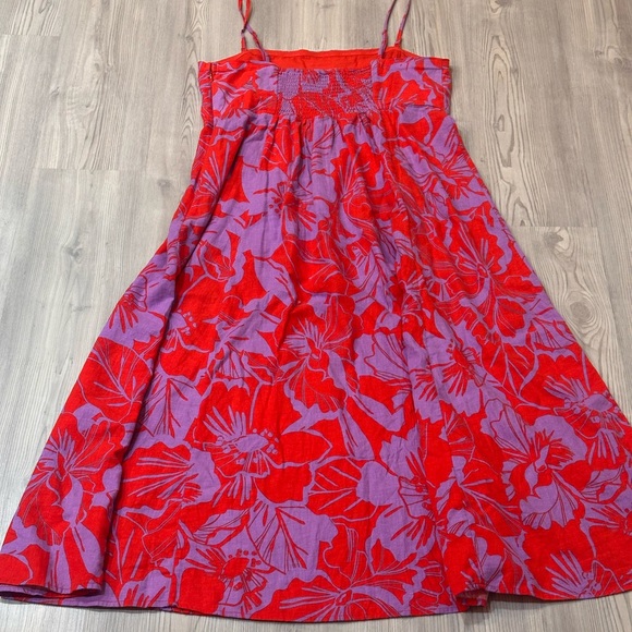 Gap Linen-Blend Midi Dress in Purple Lilac and Red Coral Floral - Picture 10 of 11